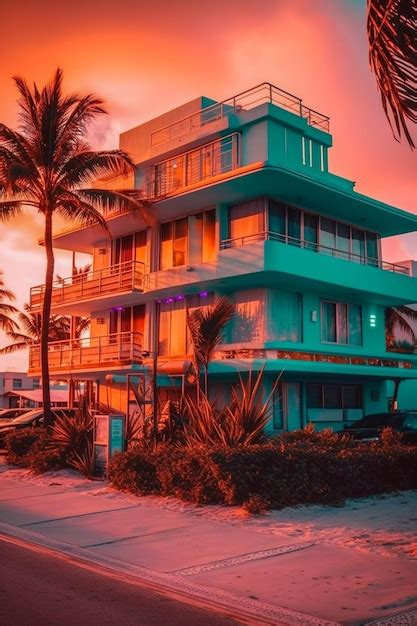 Premium AI Image | Miami Building aparment vaporwave colors AI Generated