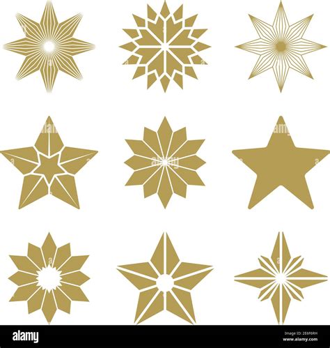 Christmas Star abstract collection in gold. White Background. Symbols ...