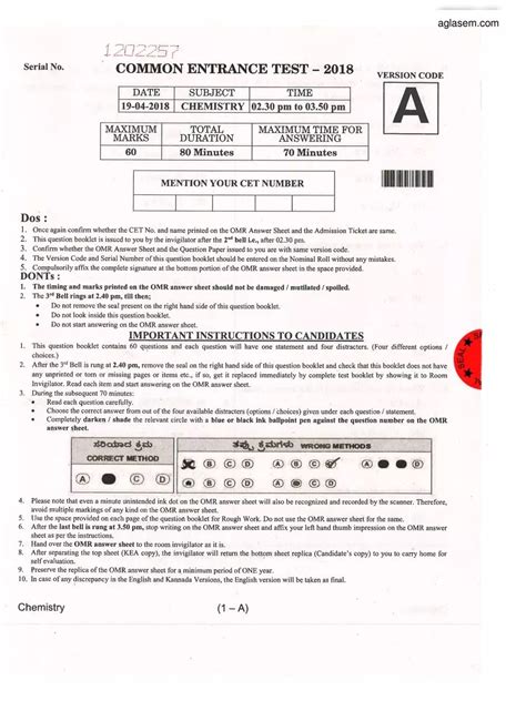 Kcet 2018 Chemistry Question Paper With Solutions Pdf Instapdf