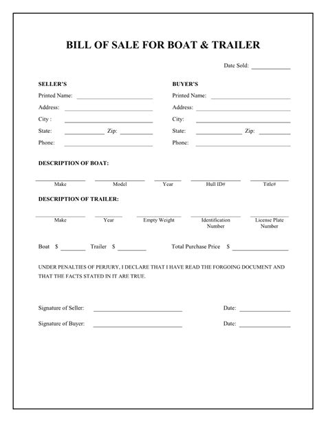 Boat And Trailer Bill Of Sale Form