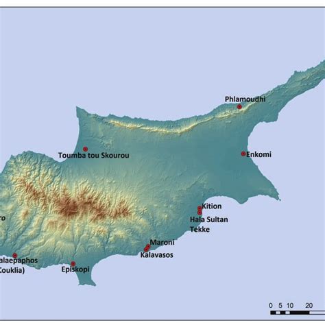 Map of Cyprus with sites mentioned in the text. (Data provided by the ...