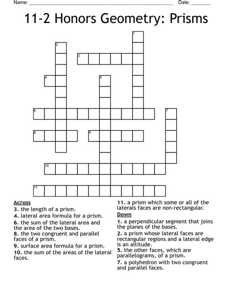 Honors Geometry Prisms Crossword Wordmint