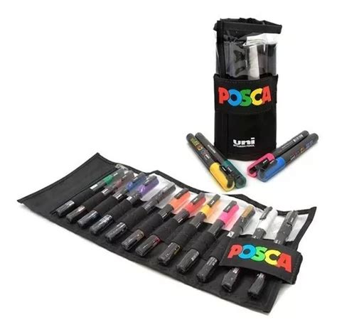 Estojo Caneta Posca Pc 3m Kit 12 Cores Rollerset Uniball