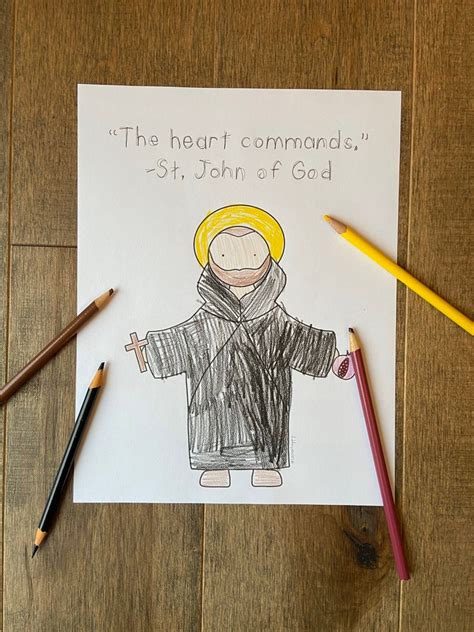 St John Of God Printable Coloring Page Sheet Lazy Liturgical Etsy