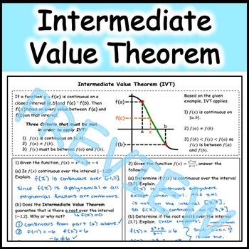 Intermediate Value Theorem IVT In Pre Calculus Honors TPT