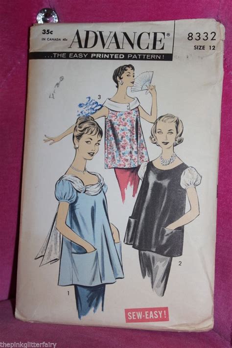 Vintage S Advance Maternity Over Blouse Top Sewing Pattern Rare