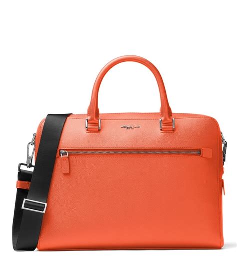 Buy Michael Michael Kors Bright Orange Harrison Leather Briefcase For