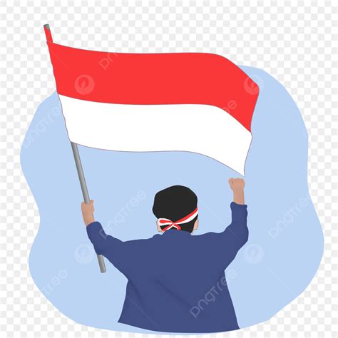 Gambar Seorang Lelaki Yang Membawa Gambar Ilustrasi Bendera Kemerdekaan