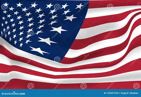 USA Waving Flag Set Of Vector Illustration Stripes And Stars Of