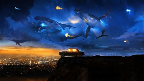 Night Sky Humpback Whale Flying 4K #8253a Wallpaper iPhone Phone