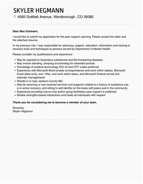 Peer Support Cover Letter Velvet Jobs