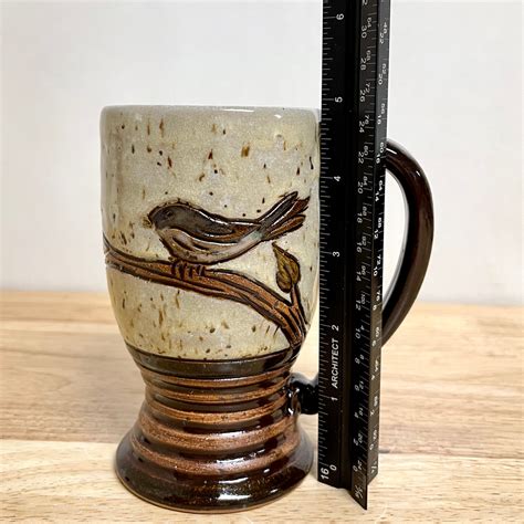 Handmade pottery mug with saying, Bird Motif