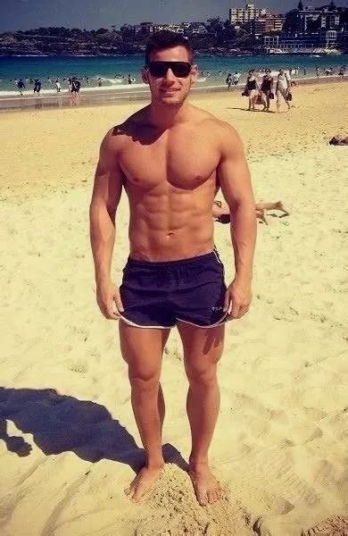 Shirtless Male Athletic Muscular Beefcake Bare Foot Beach Hunk Photo