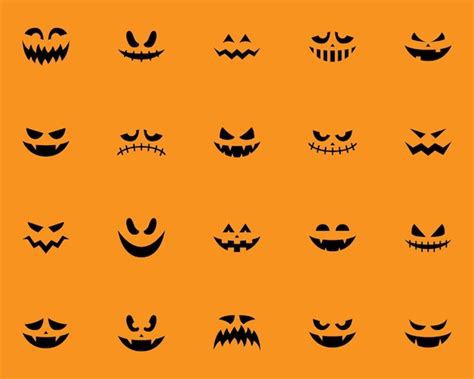 Conjunto De Miedo Cara Iconos Halloween Mal Cara Vector Premium