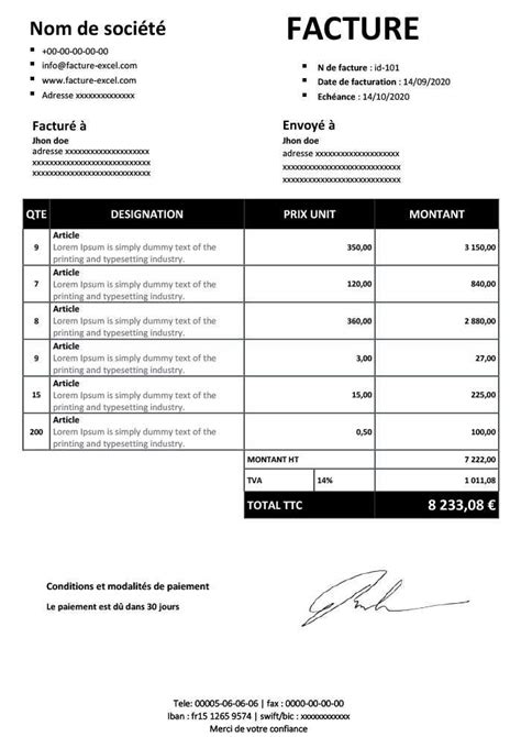 Mod Les De Factures Gratuits Aux Formats Word Et Excel