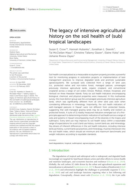 PDF The Legacy Of Intensive Agricultural History On The Soil Health