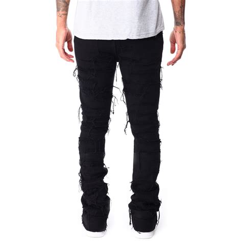 Waimea Men Frayed Bottom Stacked Jeans Jet Black