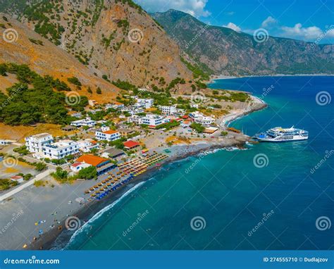 Aerial View Of A Beach At Agia Roumeli At Greek Island Crete Stock