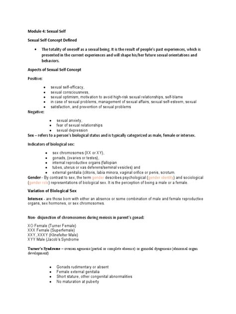 Module 4 Sexual Self Sexual Self Concept Defined Gender Gender Identity Gender Role Pdf