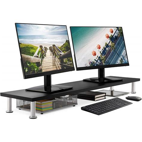large dual monitor stand  computer screens solid bamboo supports