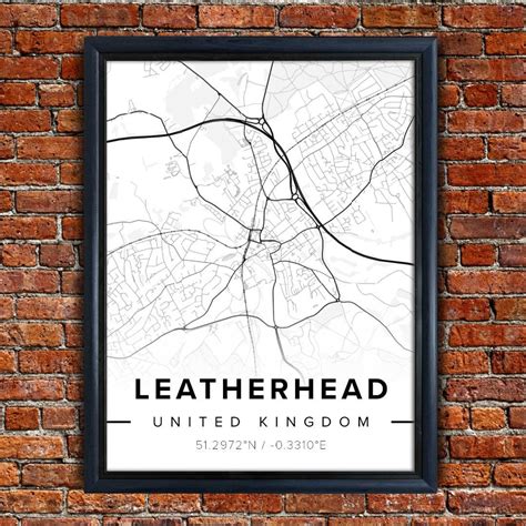 Map Of LEATHERHEAD Surrey Black and White Map Print | Etsy