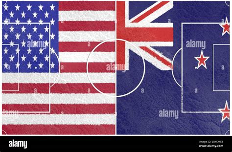 Usa Vs New Zealand Football Field Textured By Flags Stock Photo Alamy