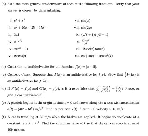 Solved A Find The Most General Antiderivative Of Each Of