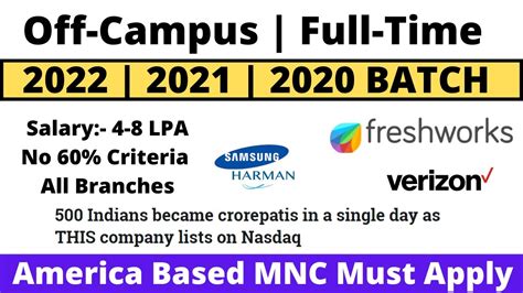 Freshworks Samsung Verizon Off Campus Drive 2022 2020 BATCH 500