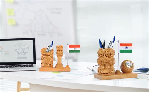 Buy DESHPREM Wooden Ashoka Stambh With Clock And Indian Flag Showpiece