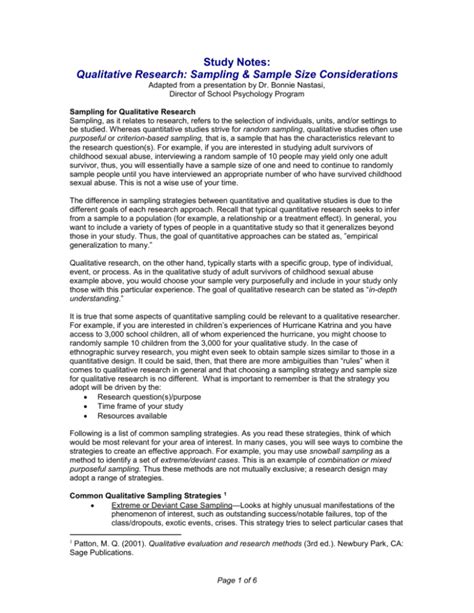 Qualitative Research: Sampling & Sample Size