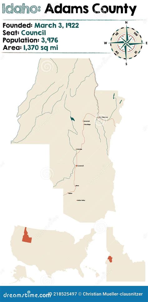 Map of Adams County in Idaho Stock Vector - Illustration of green ...