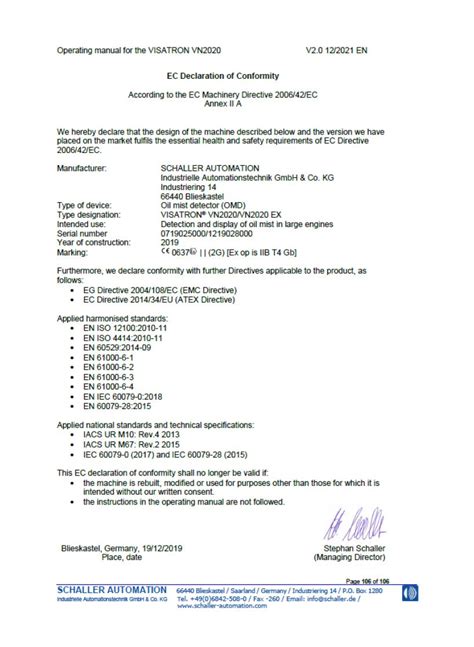 Ec Declaration Of Conformity Schaller Automation