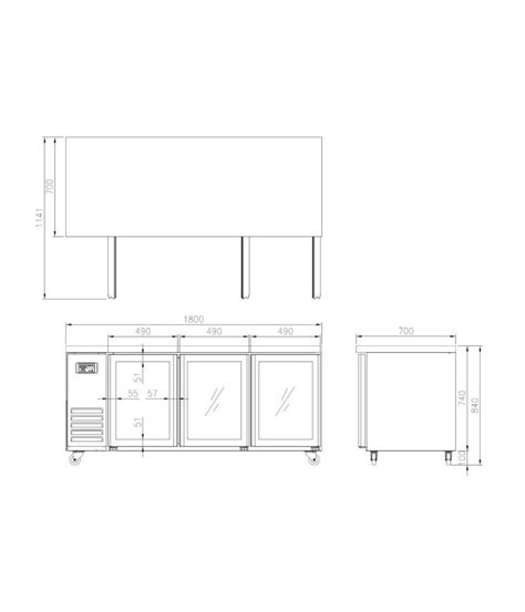 FRESH Underbench Fridge 3 Glass Door 1800mm FT 1800RG