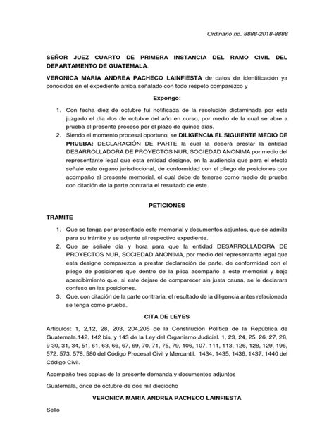 Memoriales De Pruebas Civil Pdf Guatemala Demanda Judicial