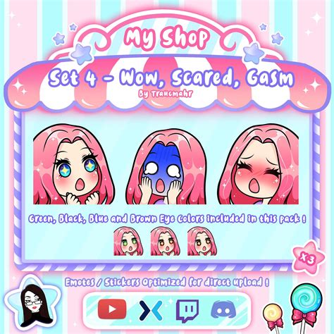 Wow Scared Gasm Cute Chibi Pink Hair Emotes Pack For Twitch Discord