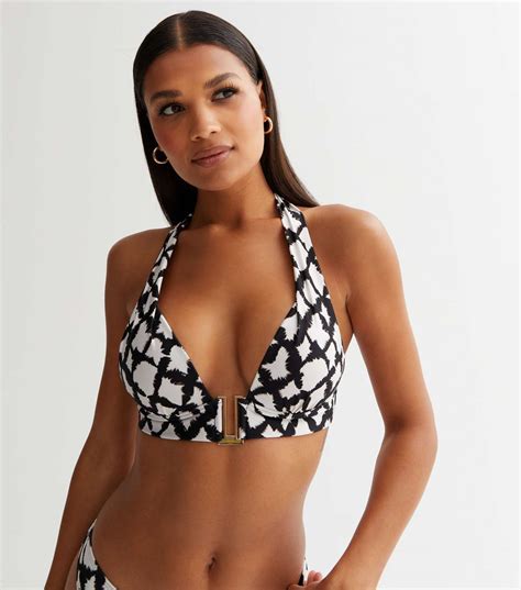 Black Tie Dye Lift And Shape Triangle Bikini Top New Look