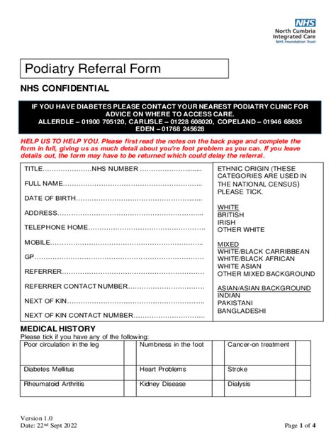 Fillable Online Podiatry Referral Form Allerdale Locality Fax Email