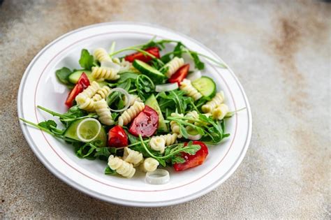 Premium Photo Pasta Salad Fusilli Pasta Cucumber Tomato Green Lettuce