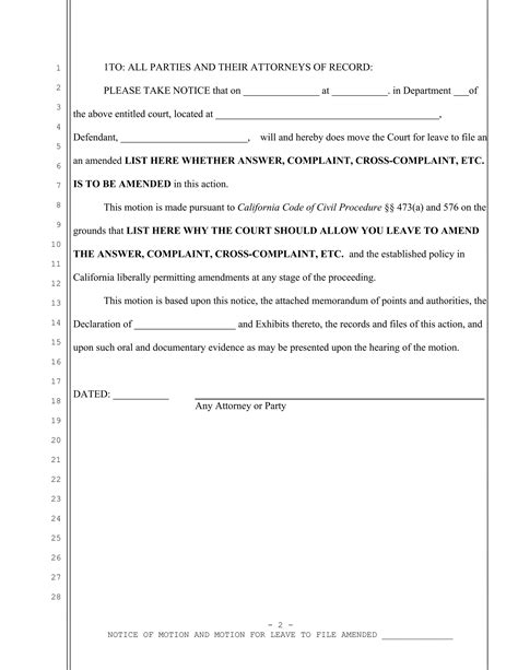 Sample California Motion For Leave To Amend Pleading Pdf Free Download