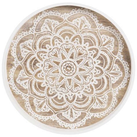 Vassoio Rotondo Bianco Con Manici Mandala Maisons Du Monde