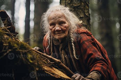 Ai Generated Fearless Lumberjack Old Woman Forest Generate Ai