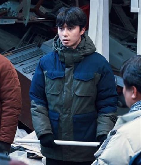 Concrete Utopia Min Sung Park Seo Joon Blue Green Hooded Puffer Jacket