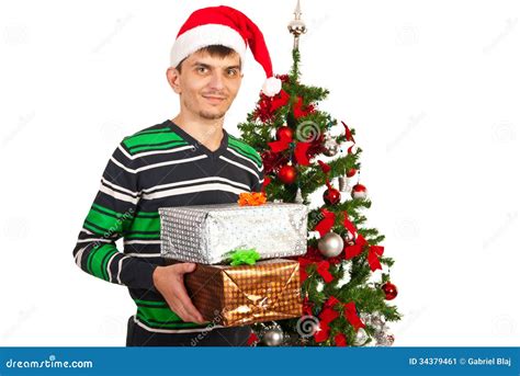 Young Man Holding Xmas Ts Stock Image Image Of Caucasian Beauty 34379461