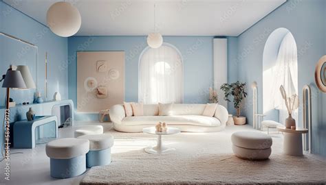 Interior design of modern living room with blue walls. Created with ...