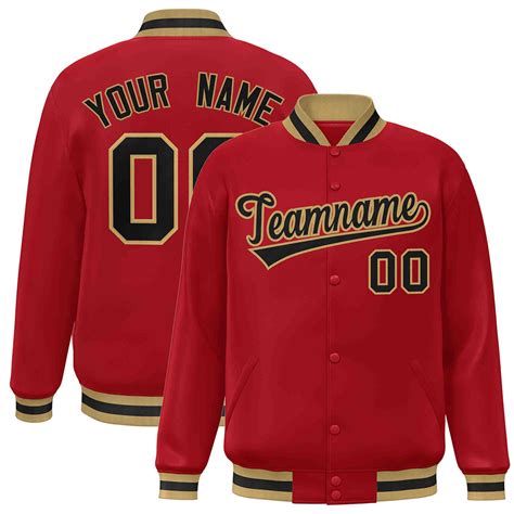 Custom Red Black Old Gold Classic Style Varsity Full Snap Letterman Ja