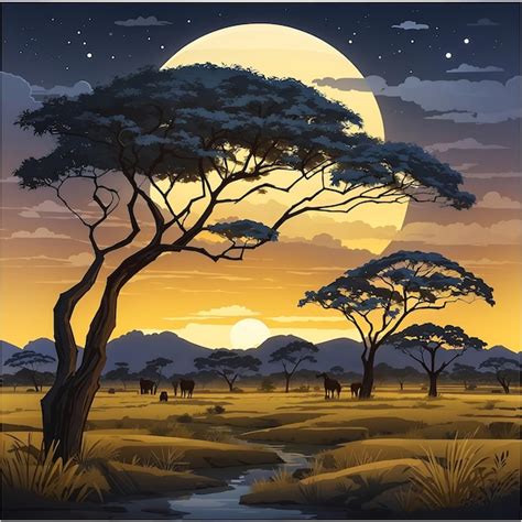 Premium Ai Image Savannah Landscape Beautiful African Sunset Scenery