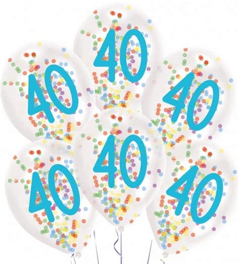 Ballonnen Confetti 40 Jaar 275 Cm Latex Wit 6 Stuks