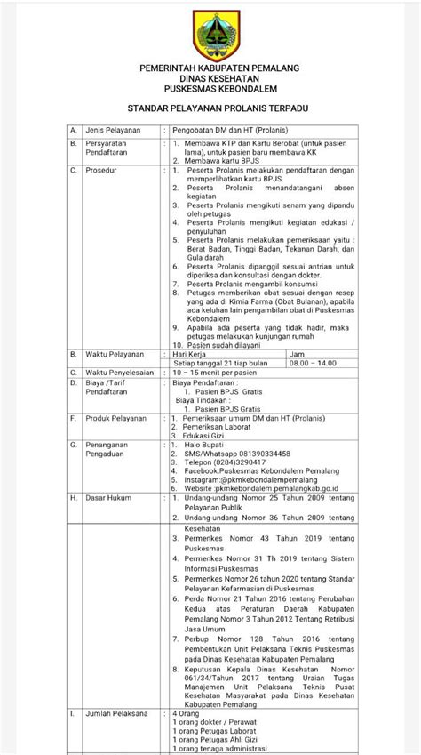 Standar Pelayanan Prolanis Puskesmas Kebondalem
