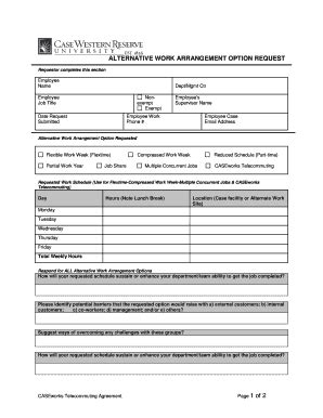 Fillable Online Case Alternative Work Arrangement Option Request Case