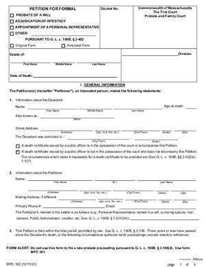 MPC 160 Petition For Formal Probate Of Will And Or Appointment Of